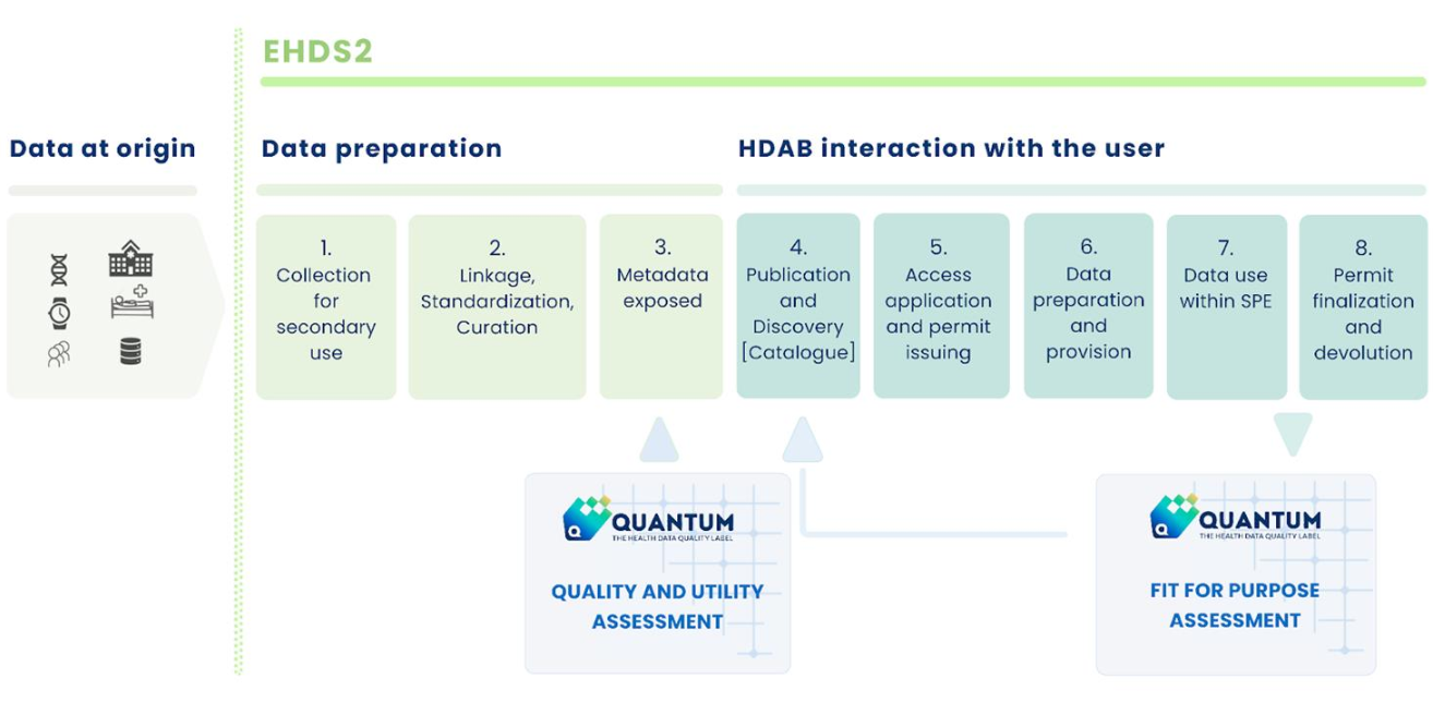 EHDS workflow showing Quality and Utility assessment and Fitness-for-Purpose assessment based on QUANTUM